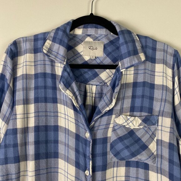 Rails Clara Flannel Button Front Pajama Shirt Size Small Blueberry White Plaid - Picture 2 of 10